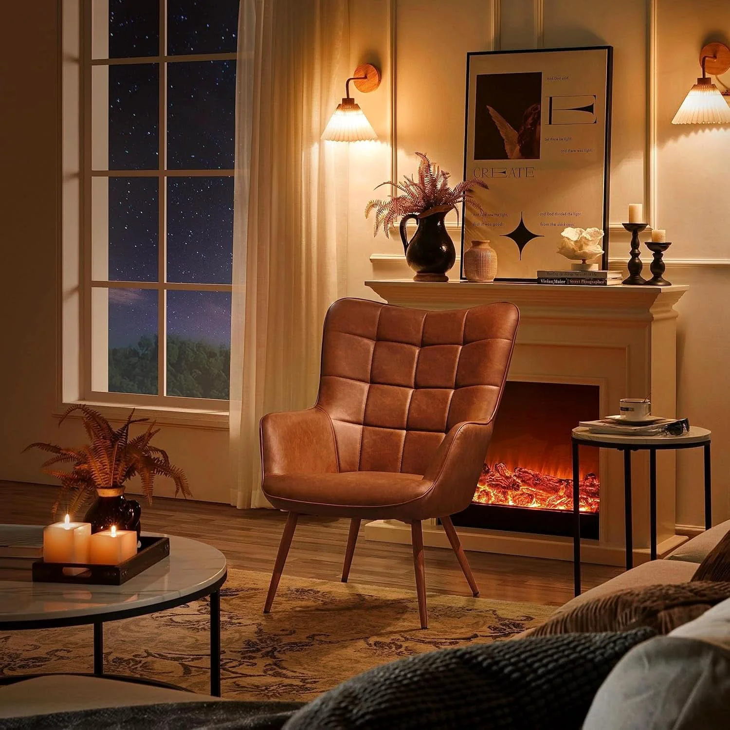 Versatile Leather Accent Chair Camel With Metal Legs Living Room Detailed