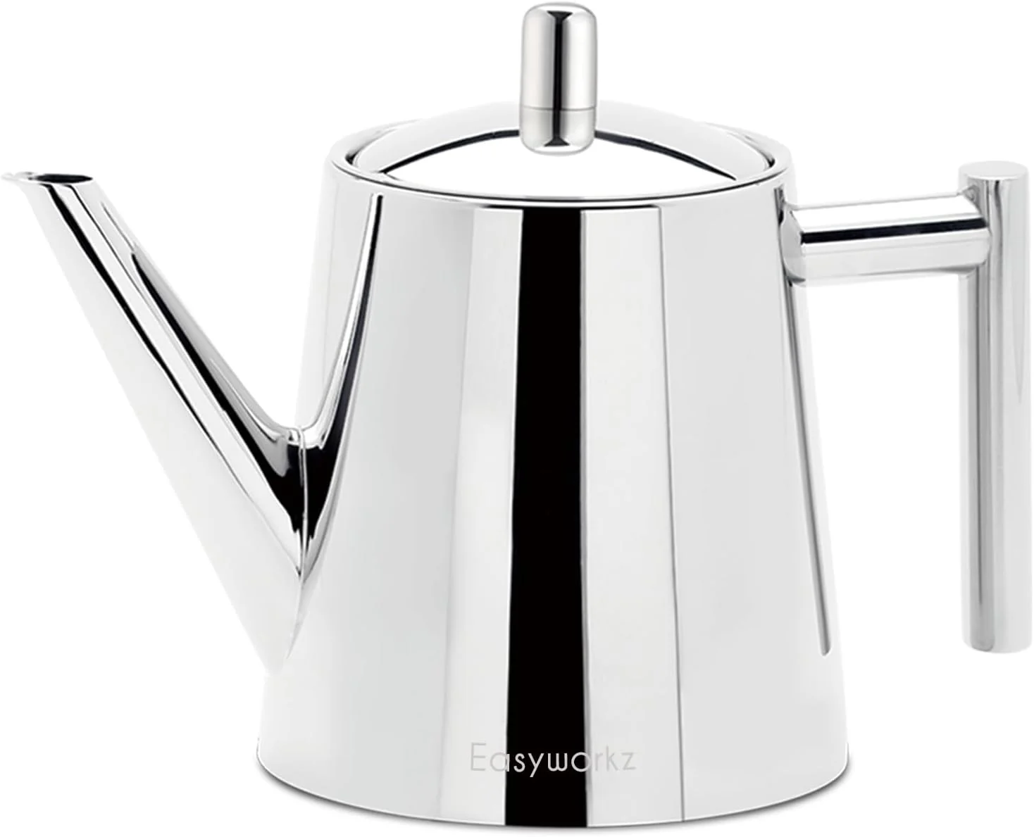 Secure Easyworkz Stainless Steel Double Wall 34 oz Tea Pot with Removable Tea Infuser for Brewing Your Favorite Tea Chrome Elite