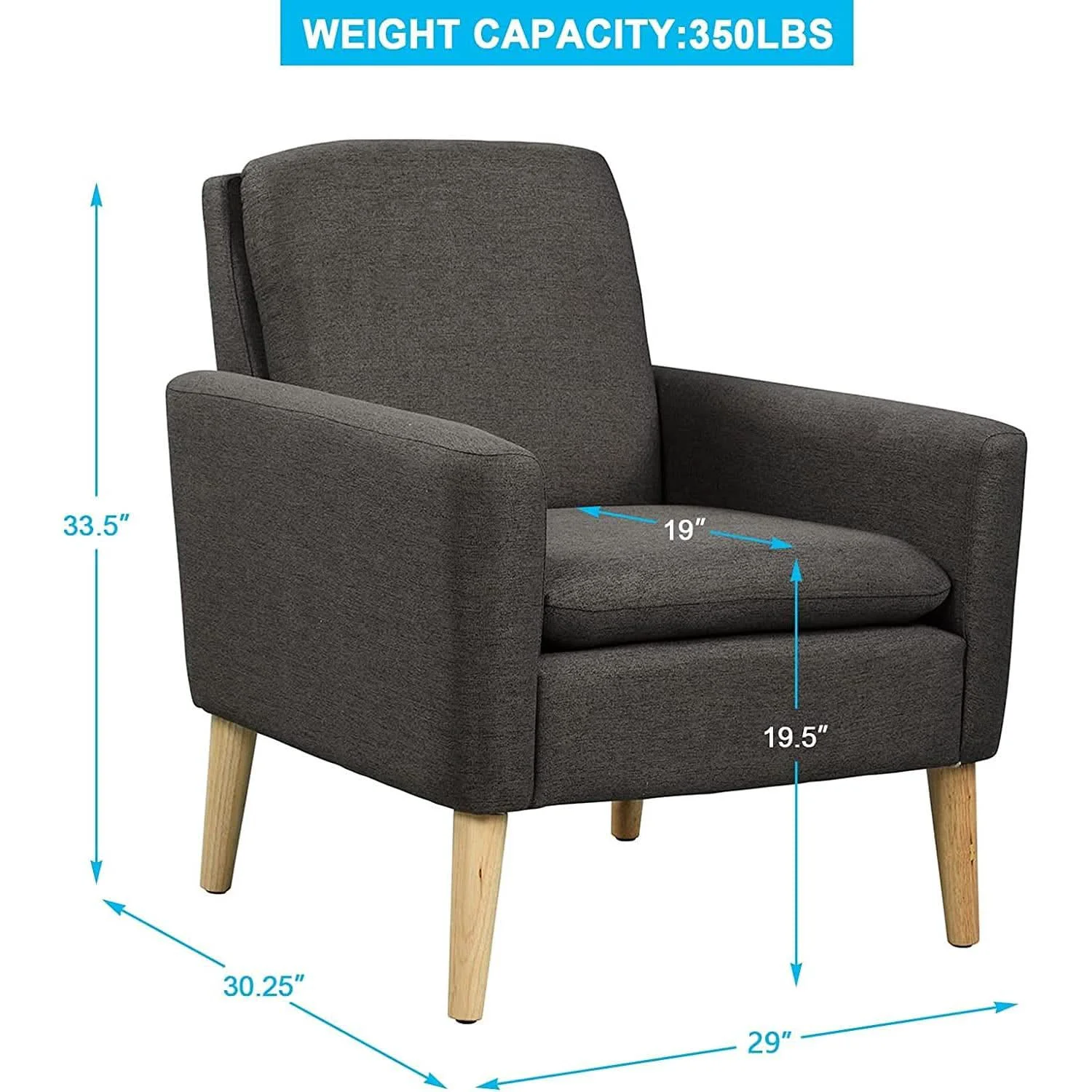 Authentic Black Modern Accent Armchair With Ergonomic Deep Seat For Living Room Healthy