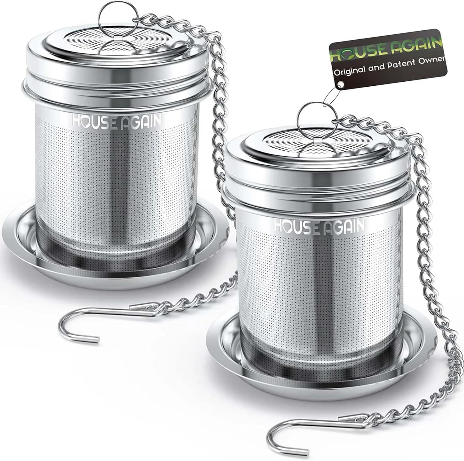 Sustainable House Again 2 Pack Tea Infuser Extra Fine Mesh Tea Infusers for Loose Tea 18 8 Stainless Steel Tea Strainer with Extended Chain Hook Natural