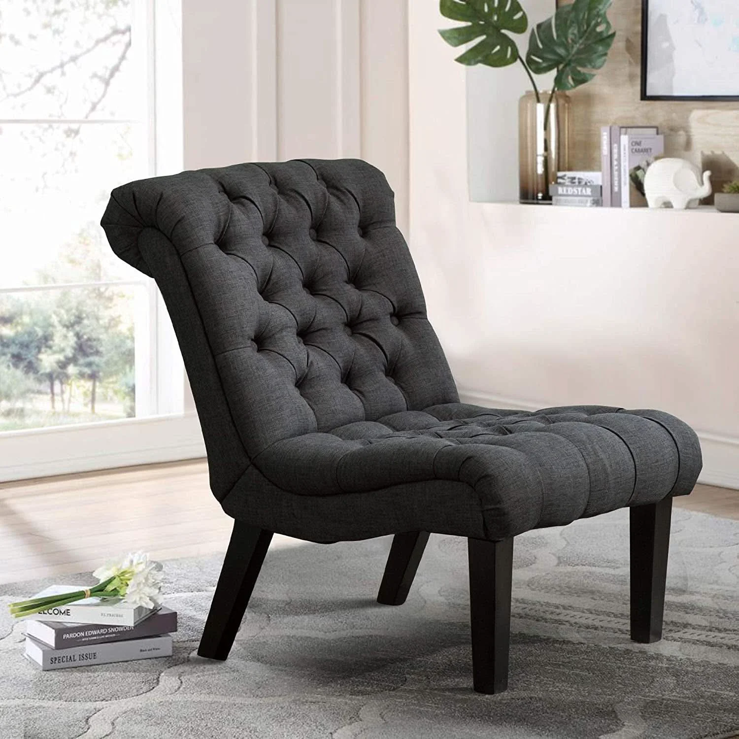 Superior Gray Accent Chair With Wood Legs For Living Room Decor Pure