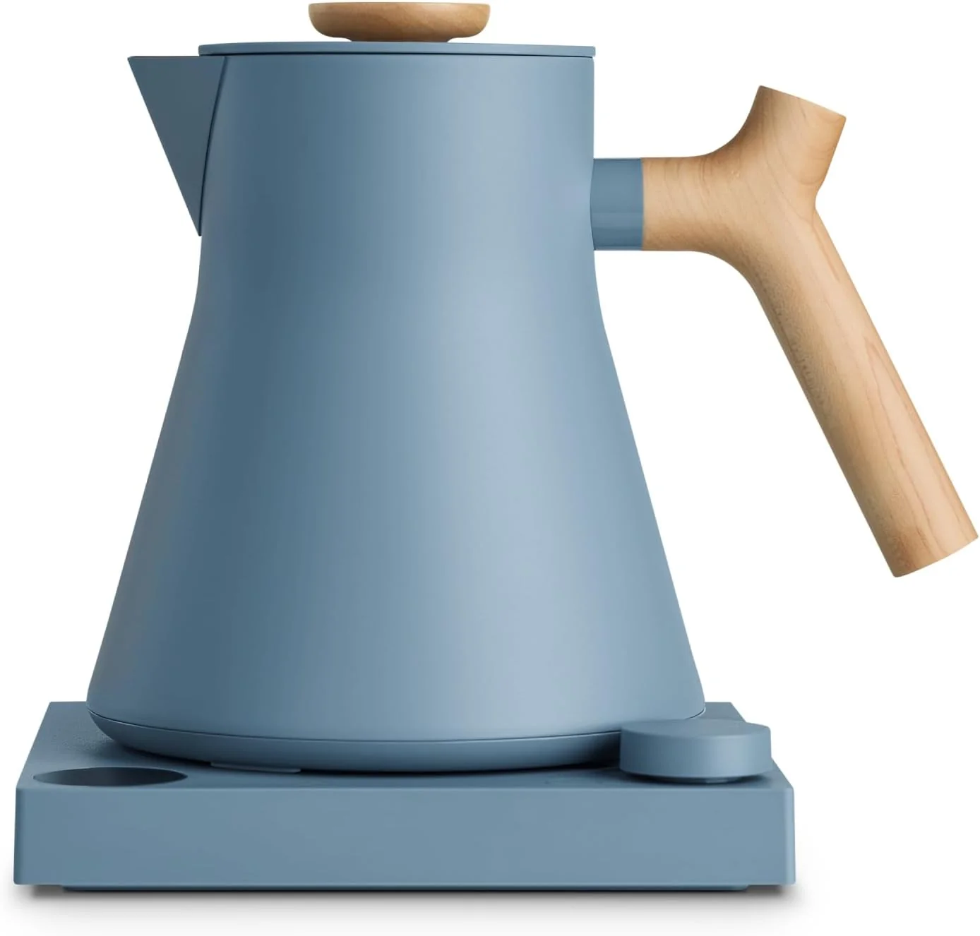 Natural Fellow Corvo EKG Pro Electric Tea Kettle - Quick Heating Precise Temperature Control Electric Kettle Scheduling Built-in Brew Timer for Boiling Water - Hazy Blue with Maple Handle - 0.9 Liter Safe