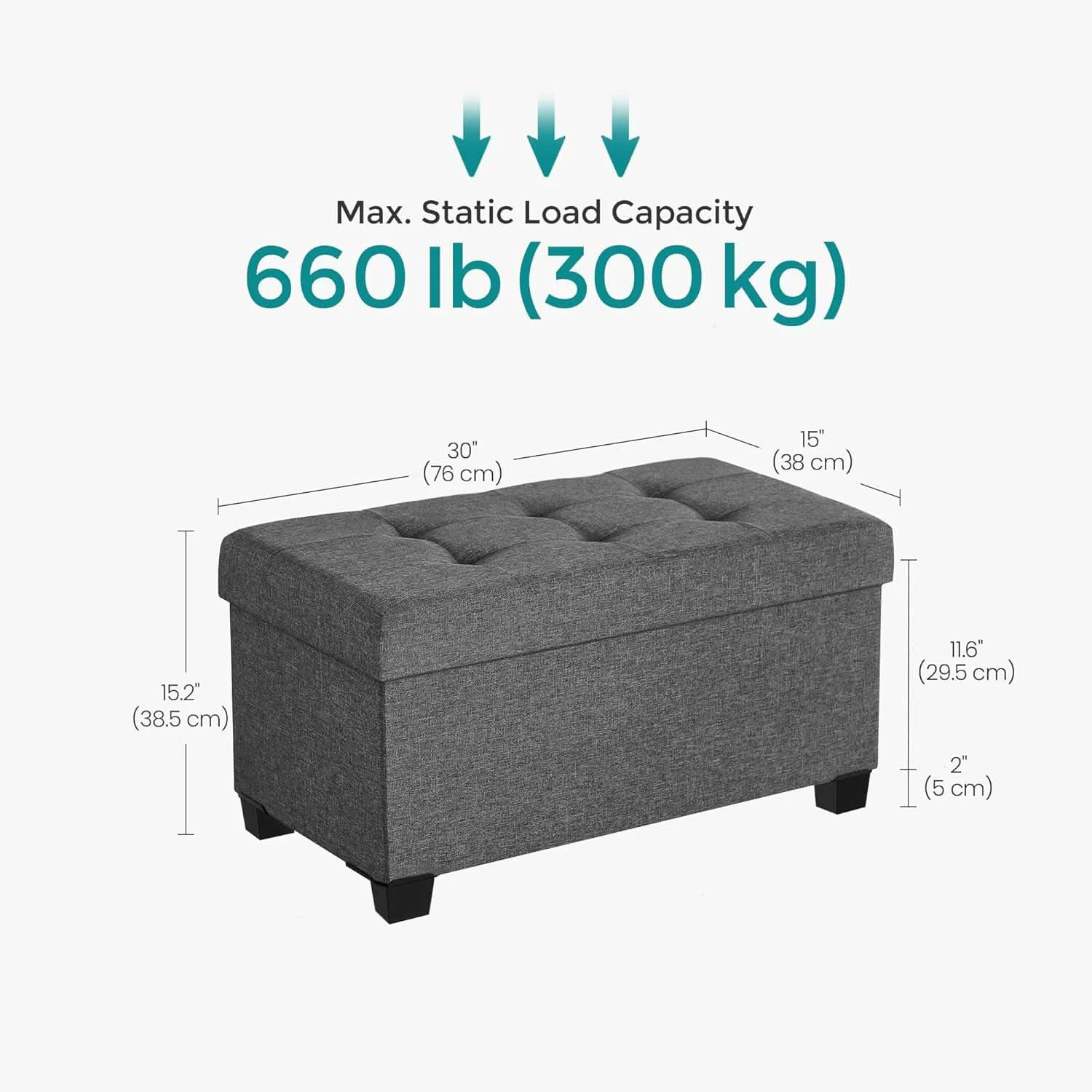 Responsible Slate Gray Storage Ottoman Bench 15x30x15.2 Inches Enhanced