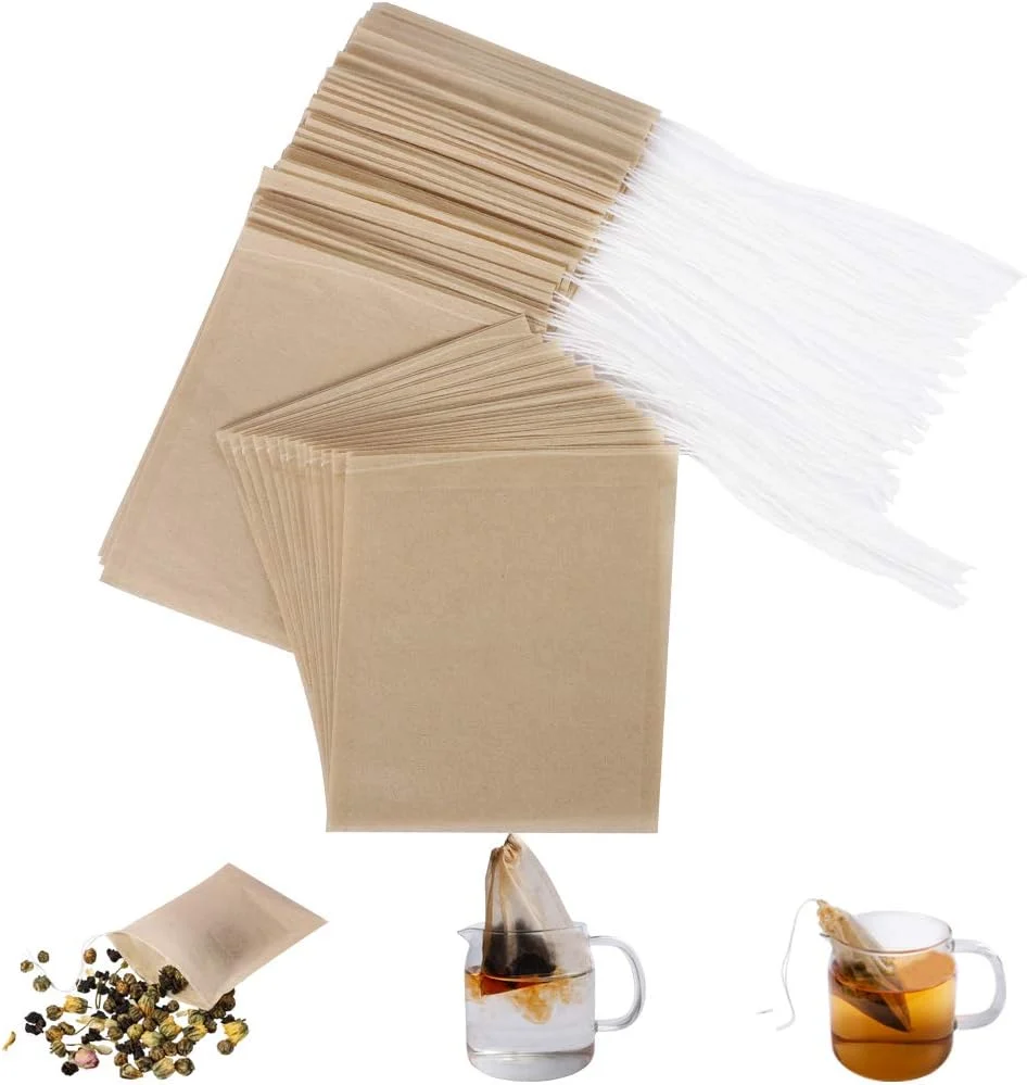 Contemporary Aksuaple Eco-Fil Disposable Tea Filter Bags for Loose Tea Wood Pulp Material Biodegradable and Compostable Unbleached Empty Tea Infuser Sachets with Drawstring 100 Pack 3.2inch x 4.0inch Wood Pulp Material Biodegradable and Compostable Unbleache Solid