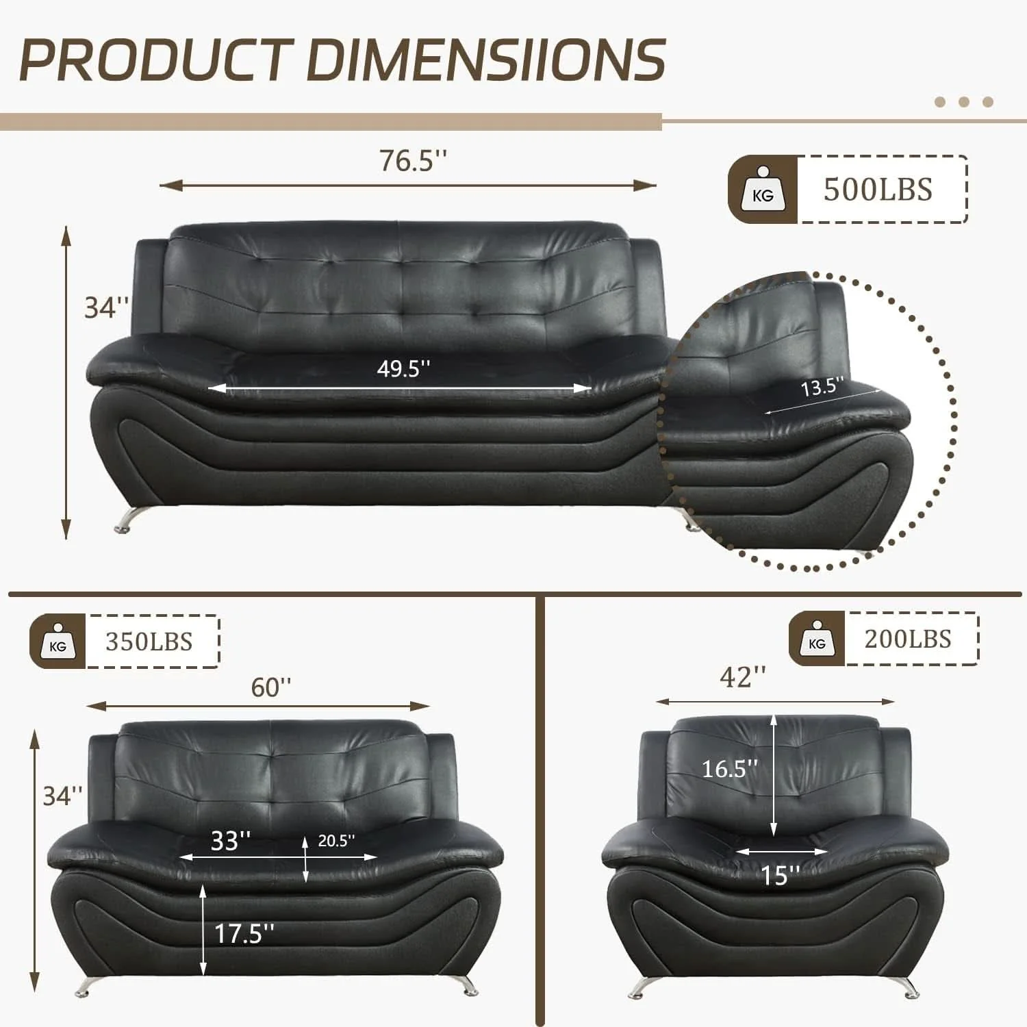 Exceptional 3 Piece Faux Leather Sofa Set For Living Room Black 3 Seater Sofa Love Soft