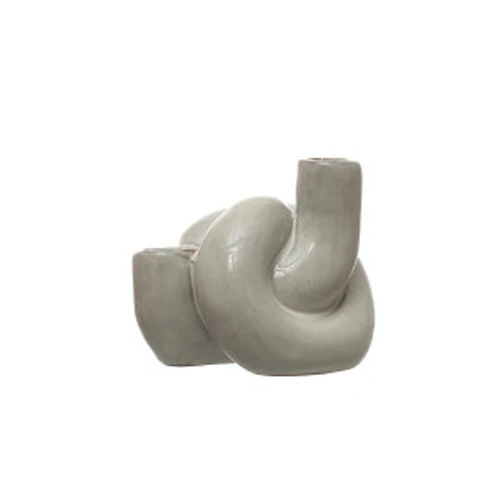 Quality Stoneware Double Taper Holder - Reactive Glaze Lightweight