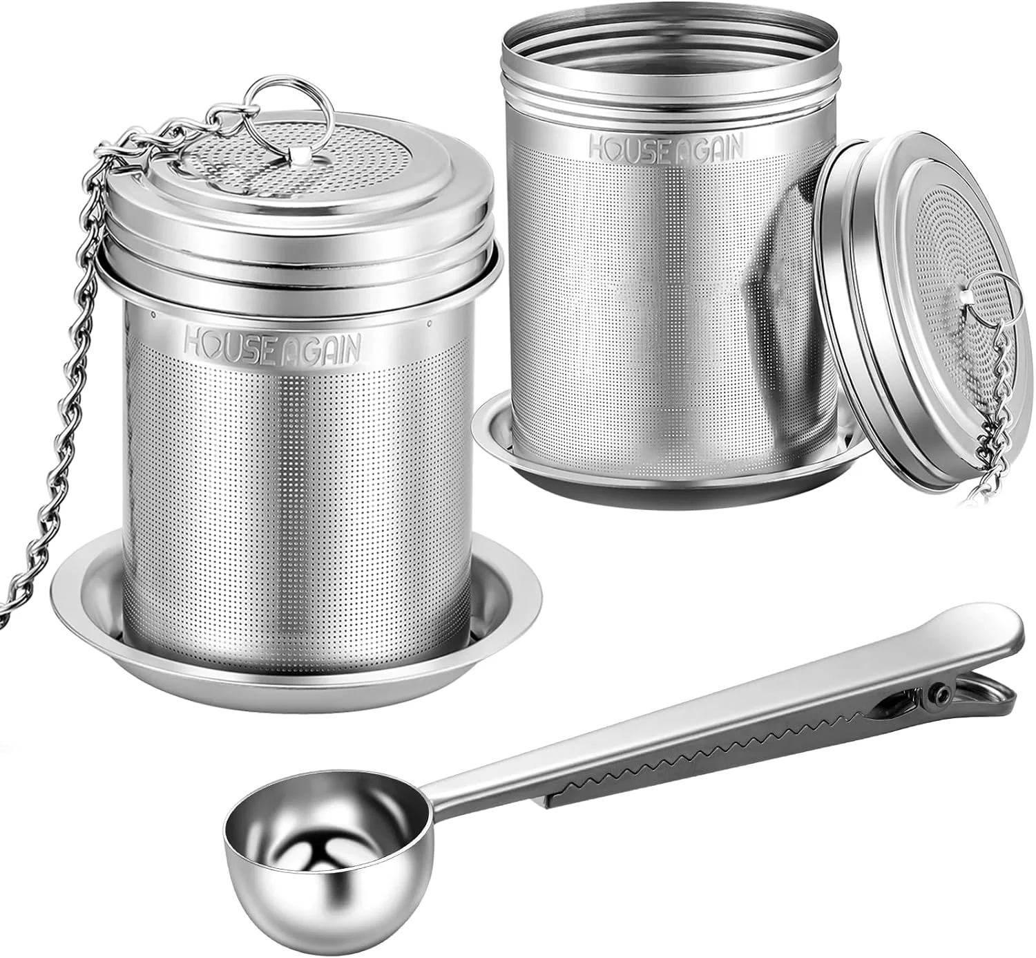 Unique House Again Tea Infuser 2 Pack with Scoop Extra Fine Mesh Tea Infusers for Loose Tea 18 8 Stainless Steel Tea Strainer with Extended Chain Hook Optimized