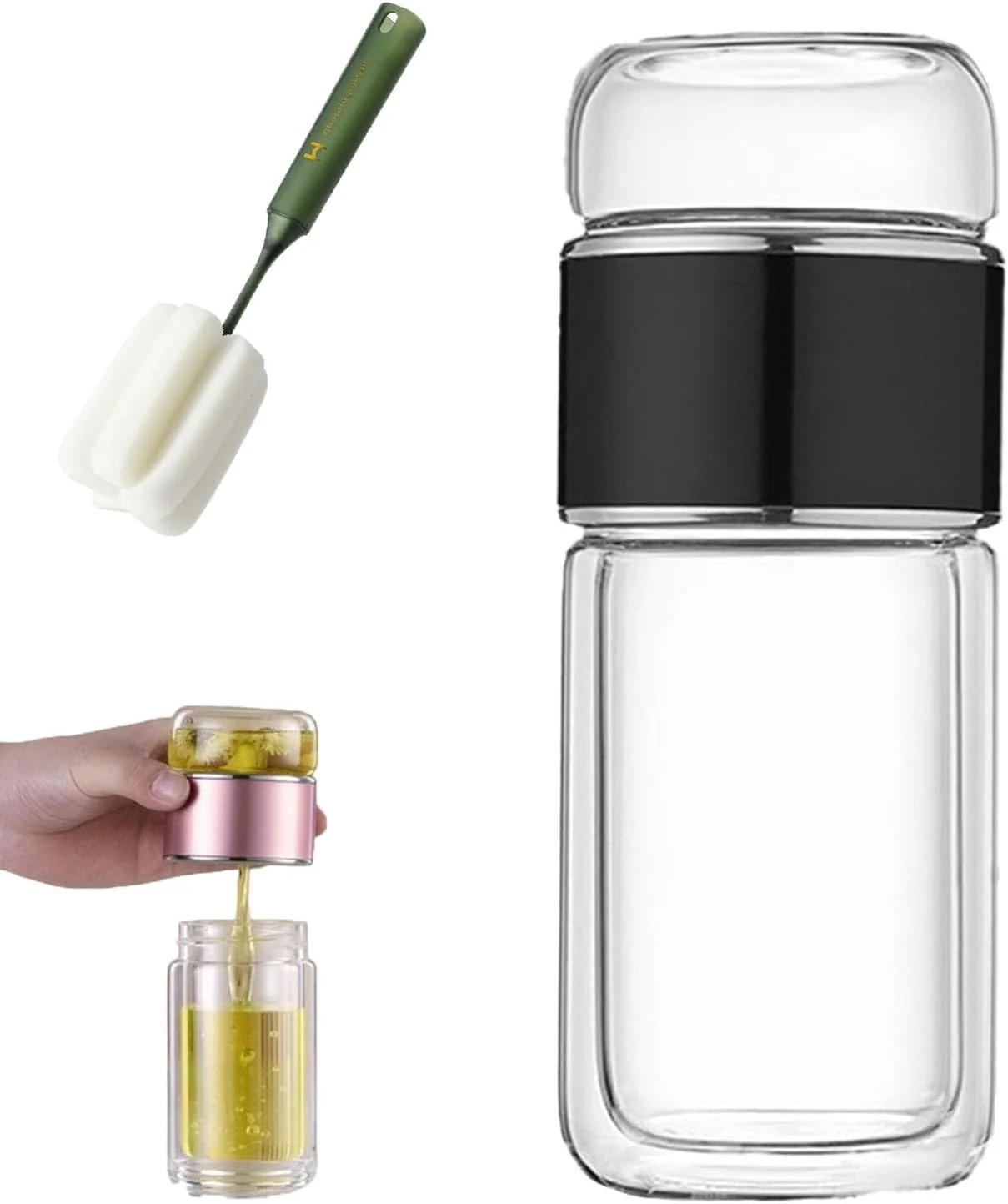 Original 2025 New Glass Infuser 3-In-1 Smart Tea Infuser with Cup Brush Double-Layer Borosilicate Glass Tea infusers Separation Cup Black 280ml 9.5oz Efficient