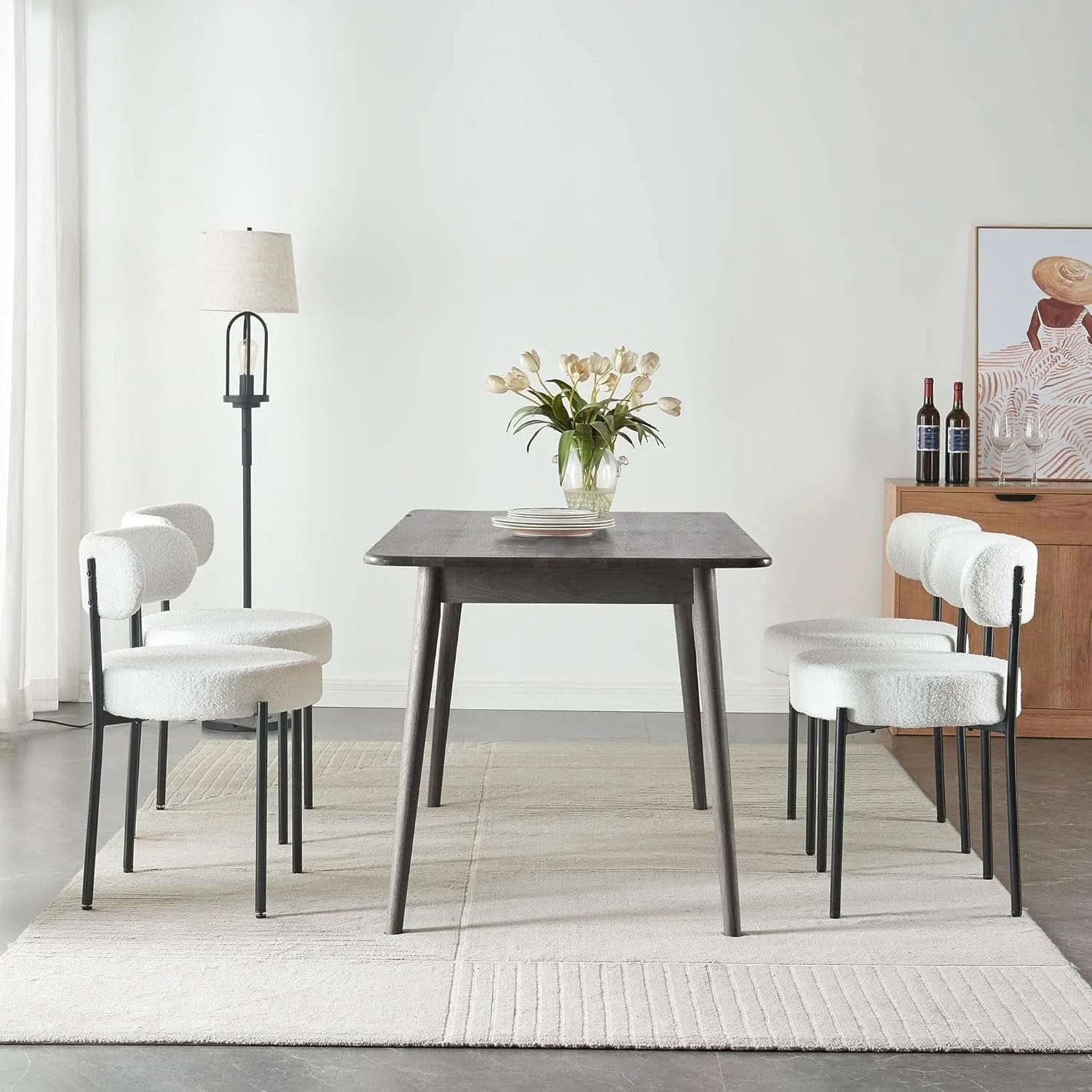 Fine White Boucle Dining Chairs Set Of 2 For Dining Room Top-Quality