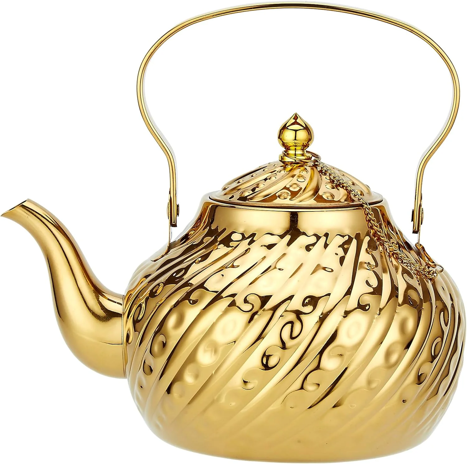 Proven Sanqiahome 2000ml stainless steel antique style teapot with Infuser thickened boiling kettle lifting handle Gold Fine Crafted