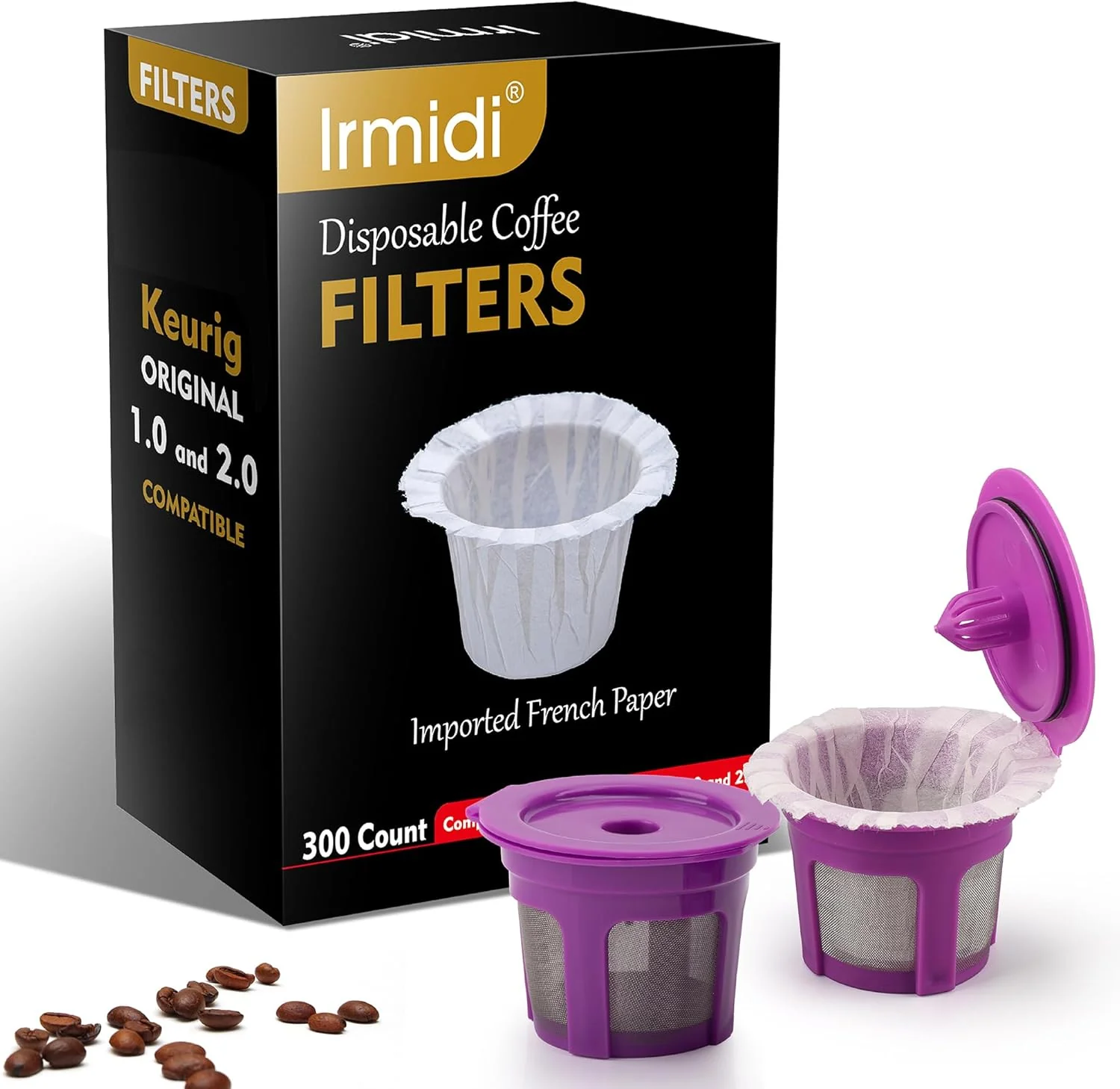 300 Count Disposable Paper Filter with 2 Pack Reusable K Cups Coffee Pods Compatible with Keurig 2.0 and 1.0 Coffee Maker Fast