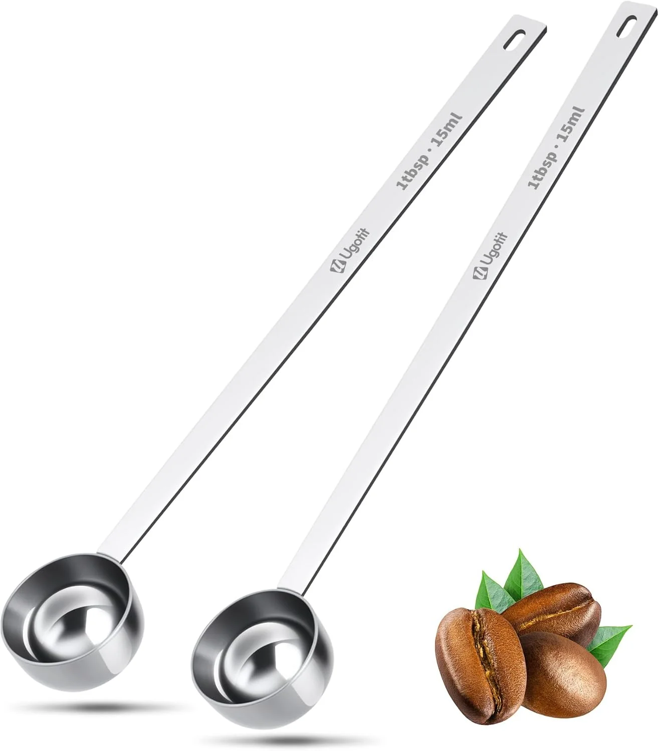 Breathable Coffee Scoop 1 Tablespoon with Extended Handle Permanent Engraved 304 Stainless Steel Measuring Scoop for Ground Coffee Spices 2pcs Soft