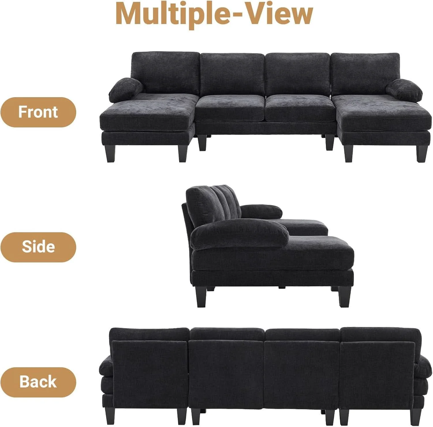 Modern 110 Inch U Shaped Sectional Couch For Living Room With Double Chaise I Classic
