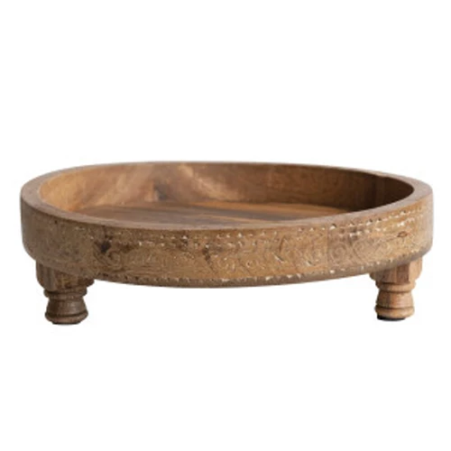 Refined 15 Round x 4 H Mango Wood Footed Tray Natural Clean