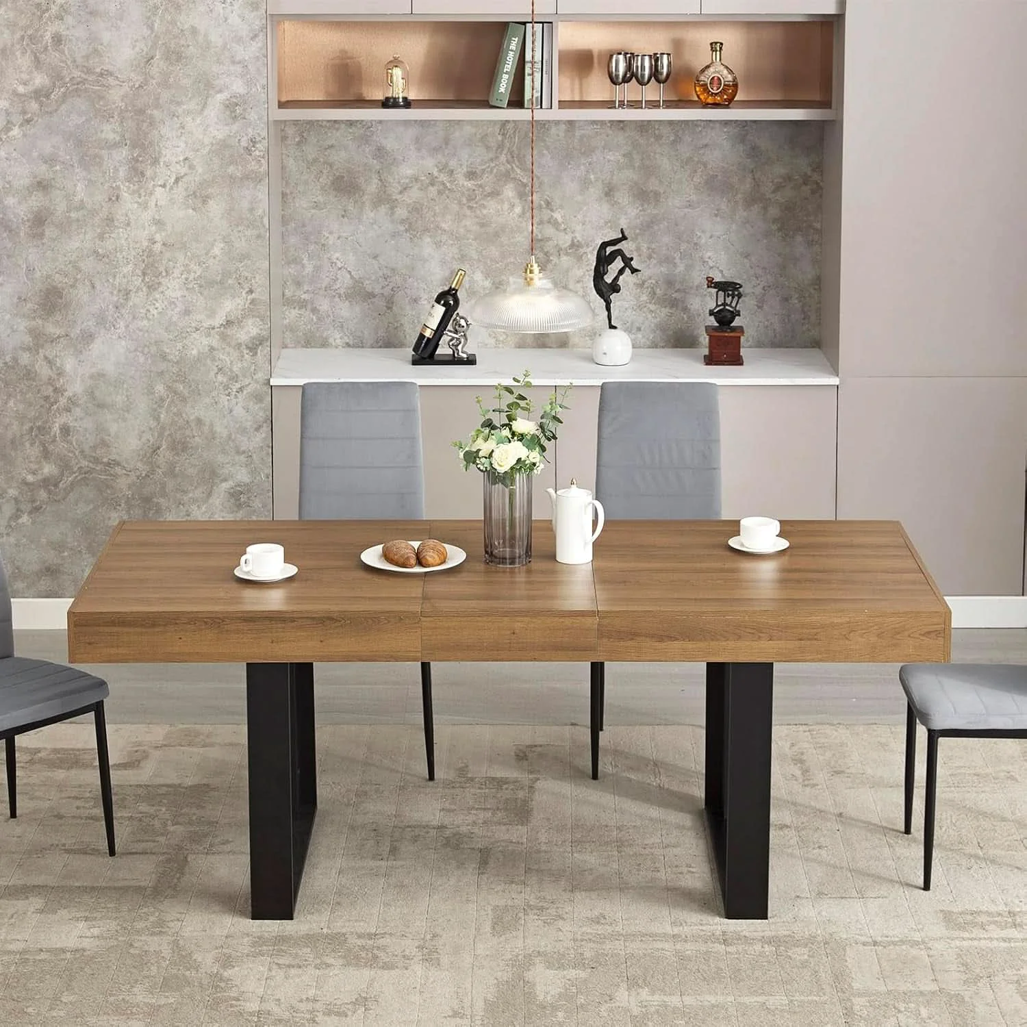 Next-Generation 63 Inch Extendable Dining Table Walnut Brown Dining Room Solid