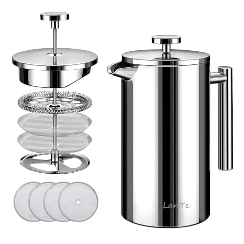 Next-Generation French Press 600ml Double Insulated 304 Stainless Steel Coffee Tea Maker 4 Level Filtration System User-Friendly