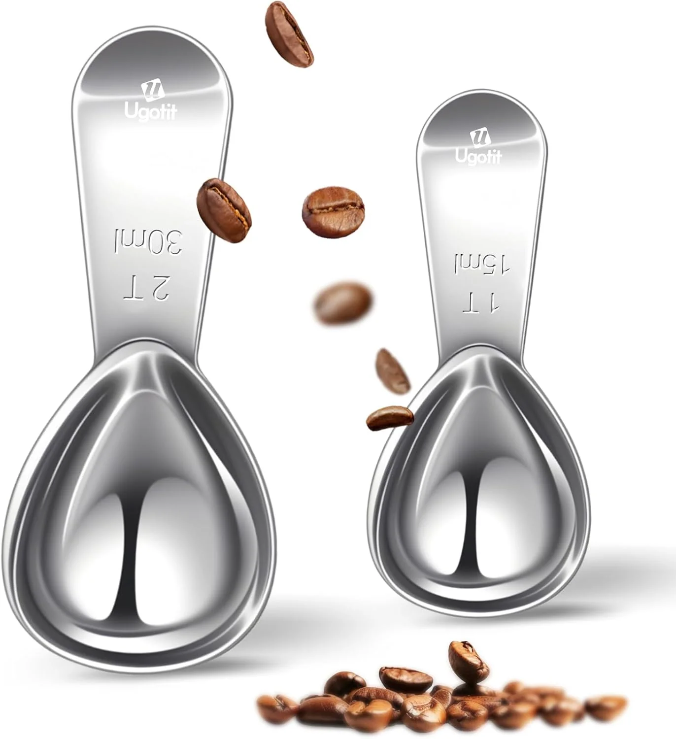 Specialty Coffee Scoop for Ground Coffee Set 1 Tablespoon 2 Tablespoon Measuring Scoop Short Handle Heavy-Duty 304 Stainless Steel Optimized