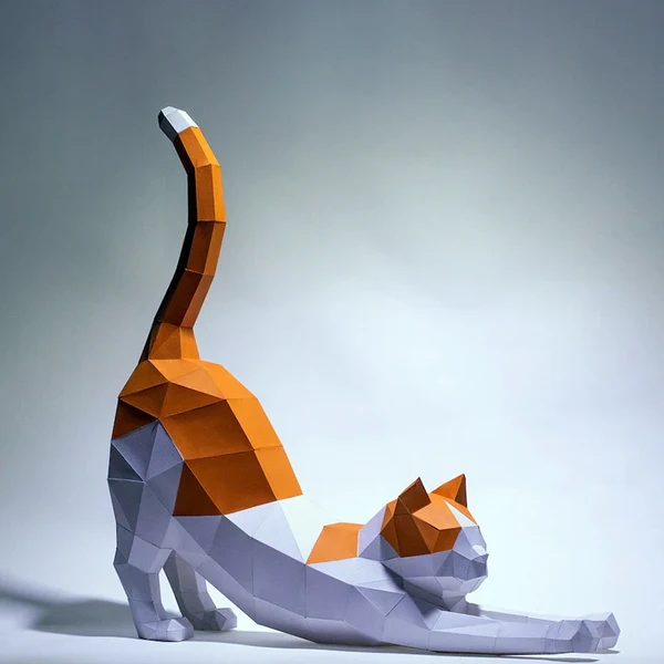 Secure DIY Stretched Cat Paper Sculpture Fine Crafted