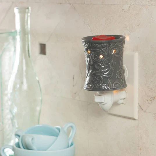 Carefully Designed Charcoal Floral Embossed Pluggable Fragrance Warmer Excellent
