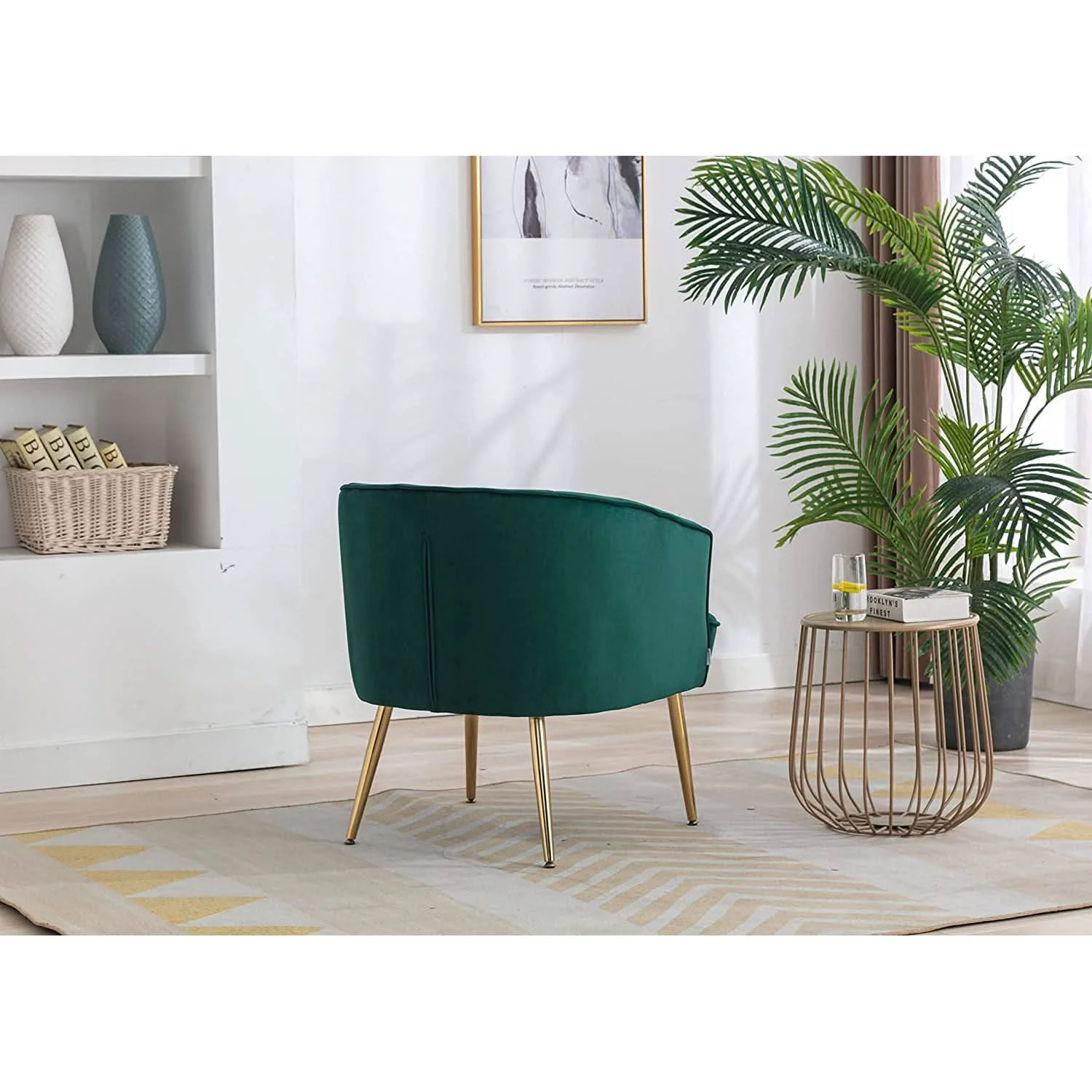 Fine Crafted Green Velvet Accent Chair With Gold Legs For Living Room Furniture Verified