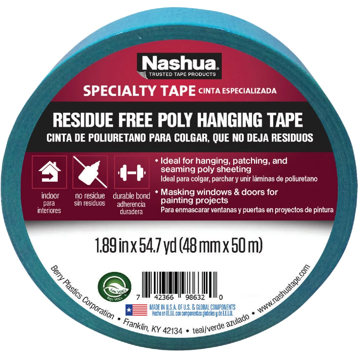 Reusable Nashua 48 Mm. x 50 M. 7 mil Teal Sheeting Tape Carefully Designed