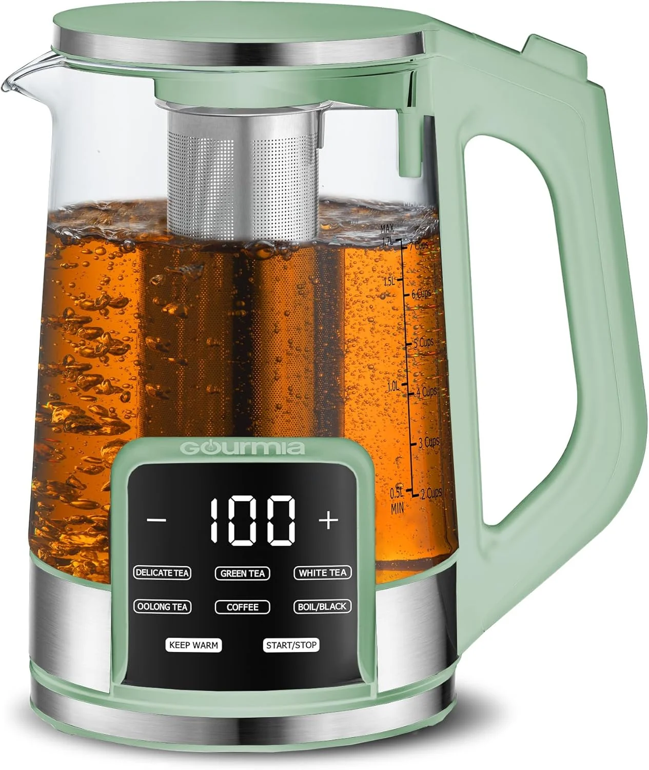 Exceptional Gourmia Electric Programmable Glass Kettle – 1.7L Temperature Control Tea Coffee Kettle with Digital Touch Display 6 Presets Keep Warm Casual