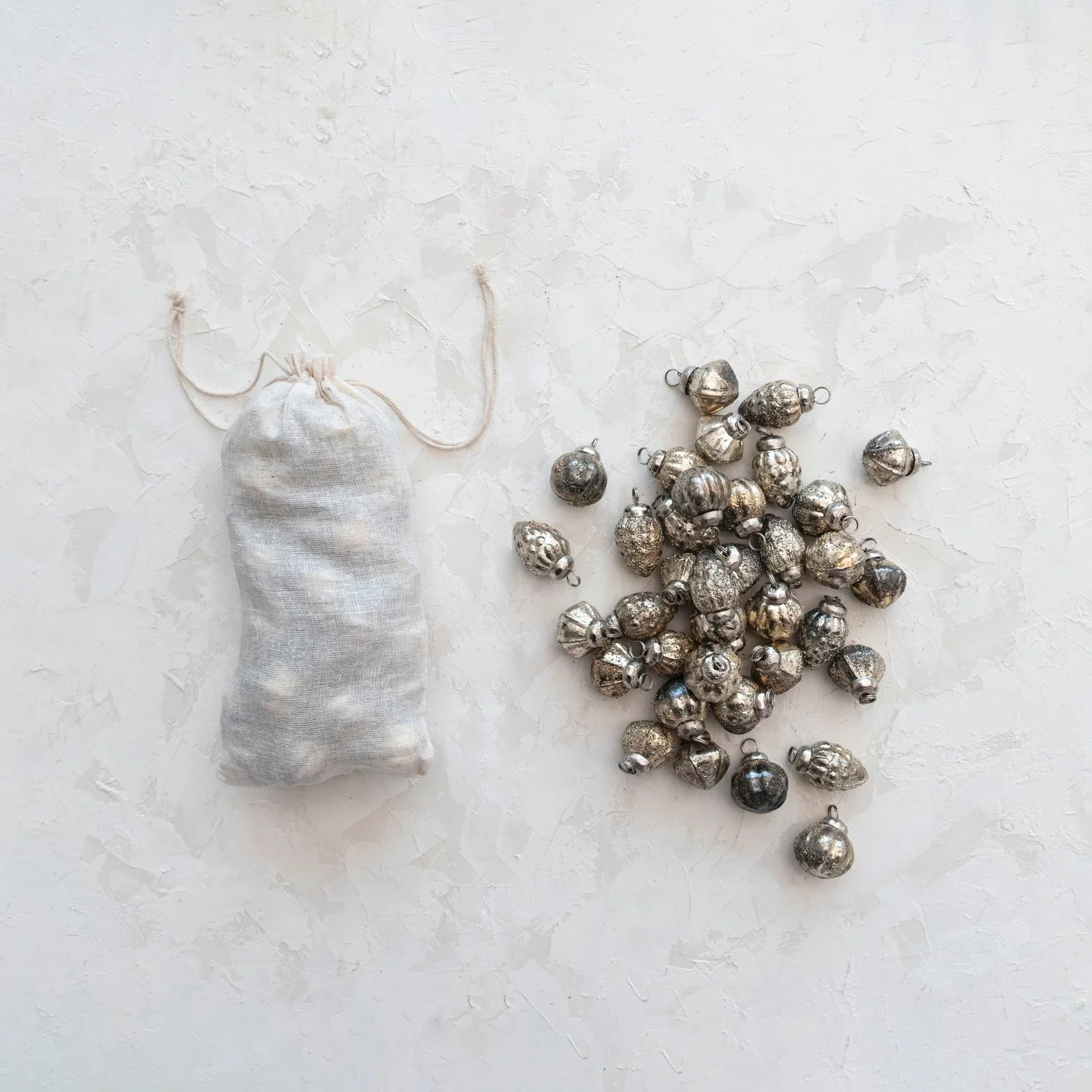Premium Material 1 Embossed Mercury Glass Ornament in Bag Silver 36ct Reusable