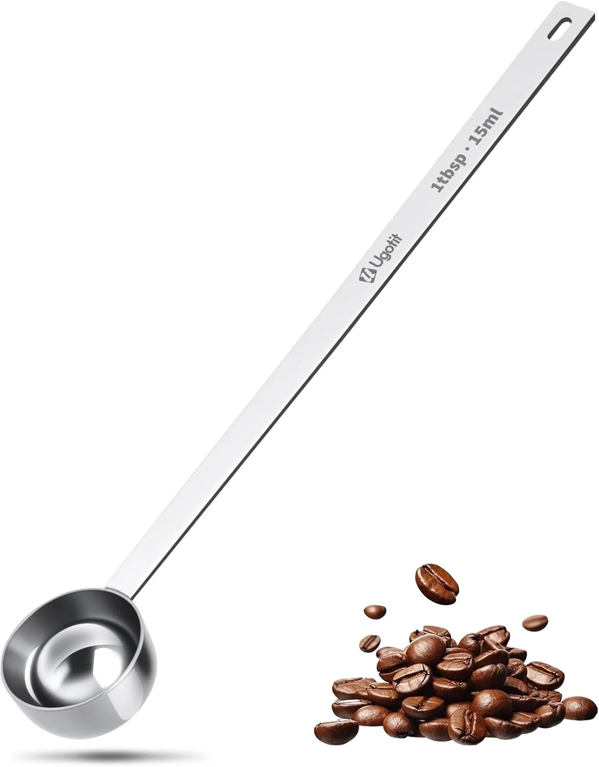 Eco-Friendly 304 Stainless Steel Coffee Scoop 1 Tablespoon Long Handle Measuring Scoop for Deep Jars Dishwasher Safe Engraved TBSP ML Markings Contemporary