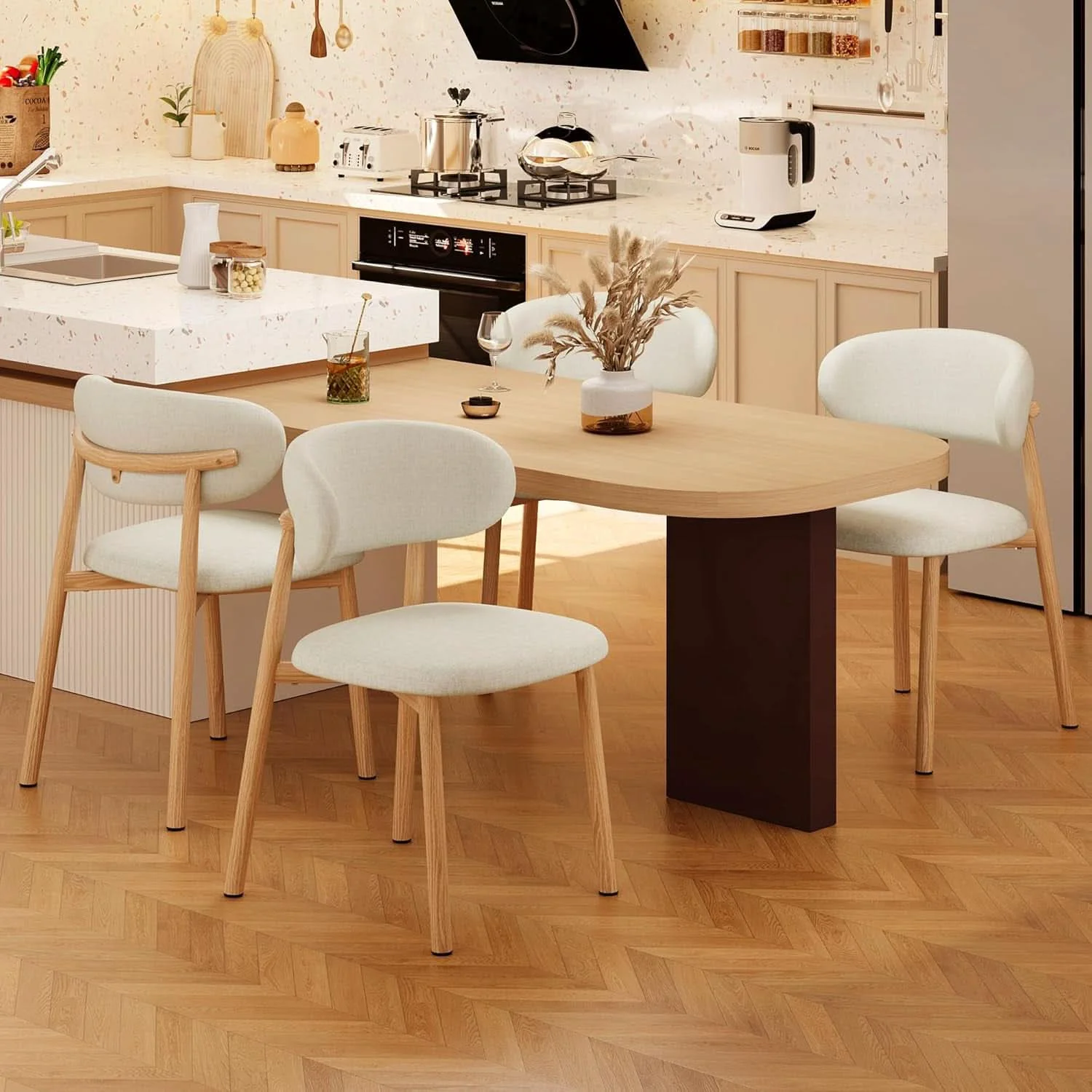 Exceptional Beige Linen Upholstered Dining Room Chairs Metal Legs Specialty