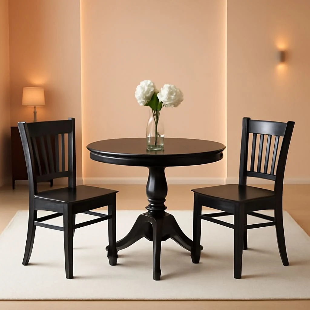 Professional Black Round Dining Table Set 3 Piece Wood Dining Chairs Contemporary