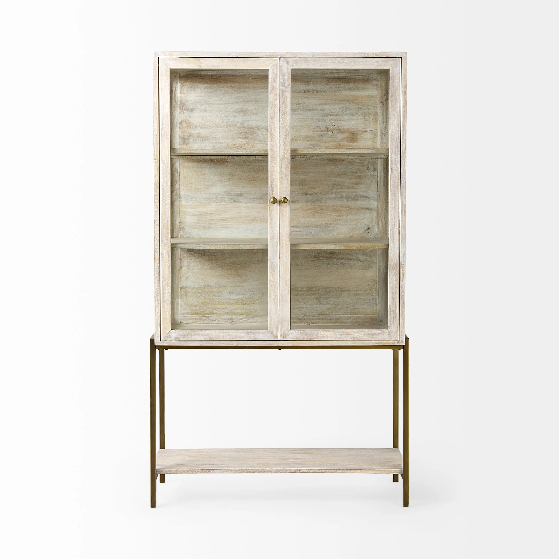 Sophisticated Arelius White Wood W Gold Metal Base Display Cabinet Fine Crafted