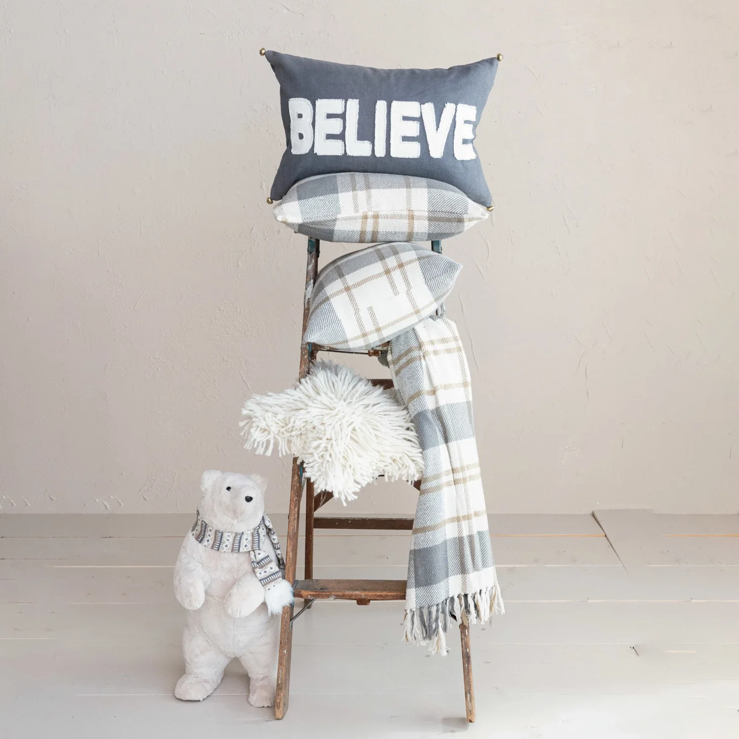 Genuine Gray Tan Plaid Flannel Throw Blanket 60 x 50 Organic