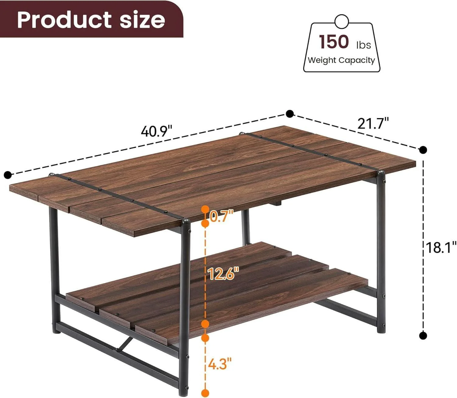 Advanced Two Tier Walnut Coffee Table Industrial Living Room Genuine