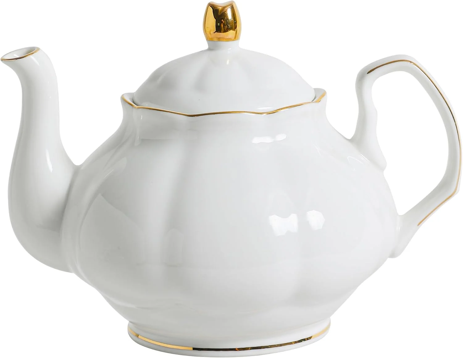 Organic 27oz White Porcelain Teapot with Gold Trim Classic Ceramic Teapot for Loose Leaf Tea Tea Bags Elegant Small Teapots for Daily Use or Gifts Specialty