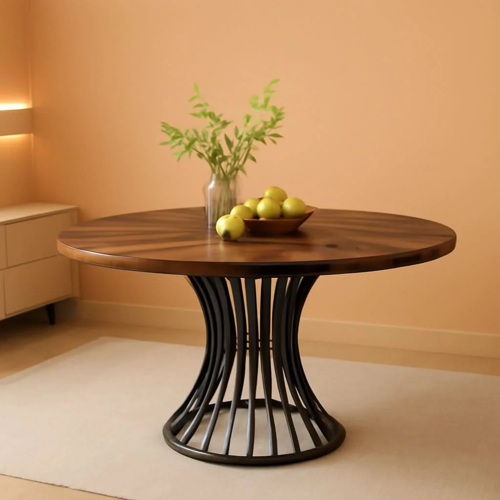Practical Round Dining Table 47 Inch Metal Base For Kitchen And Dining Organic