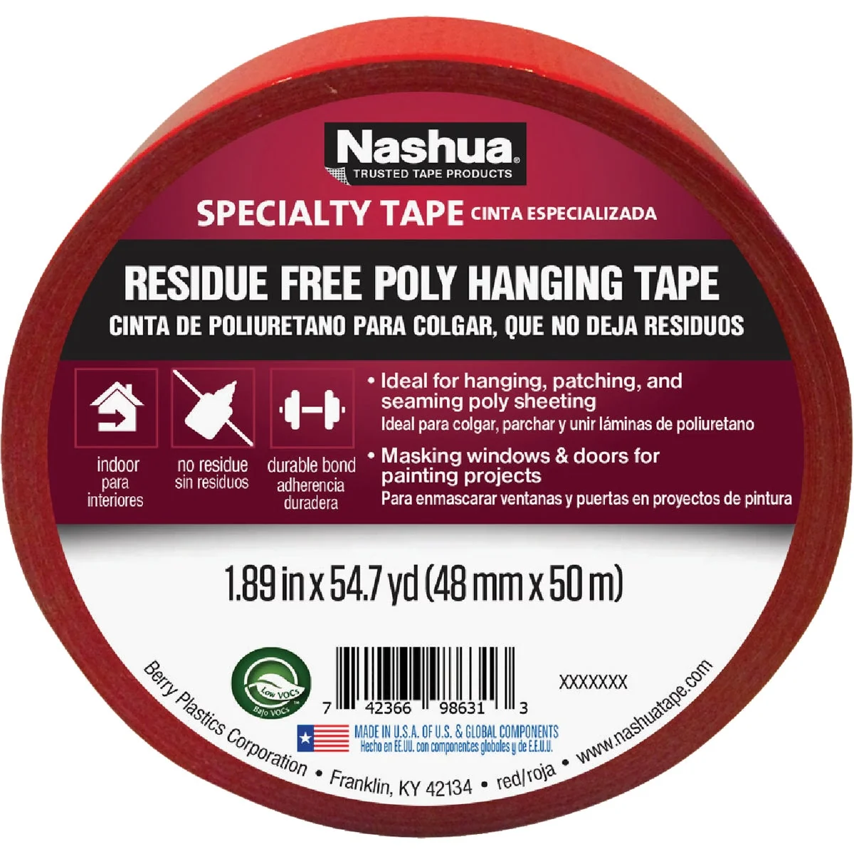 Premium Nashua 48 Mm. x 50 M. 7 mil Red Sheeting Tape Sophisticated