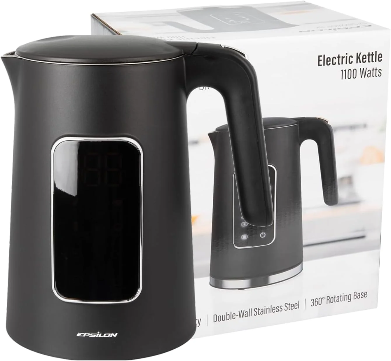 Stylish Epsilon LCD Electric Kettle 1500W - 1.7L Hot Water Tea Kettle with Digital Display Temperature Control Fast Boil Sustainable