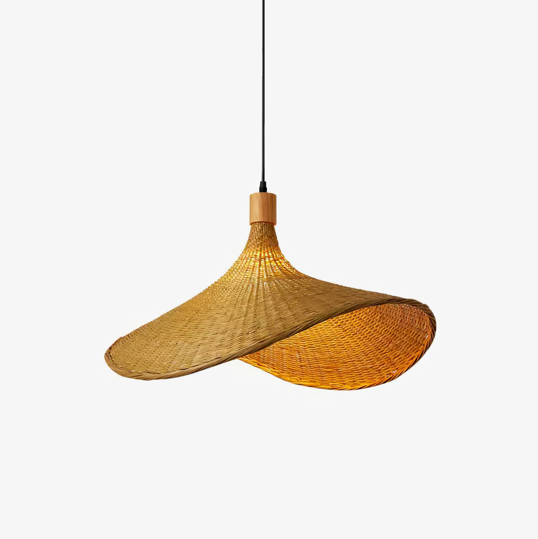 Clean Rattan Weave Hat Pendant Light Eco-Friendly