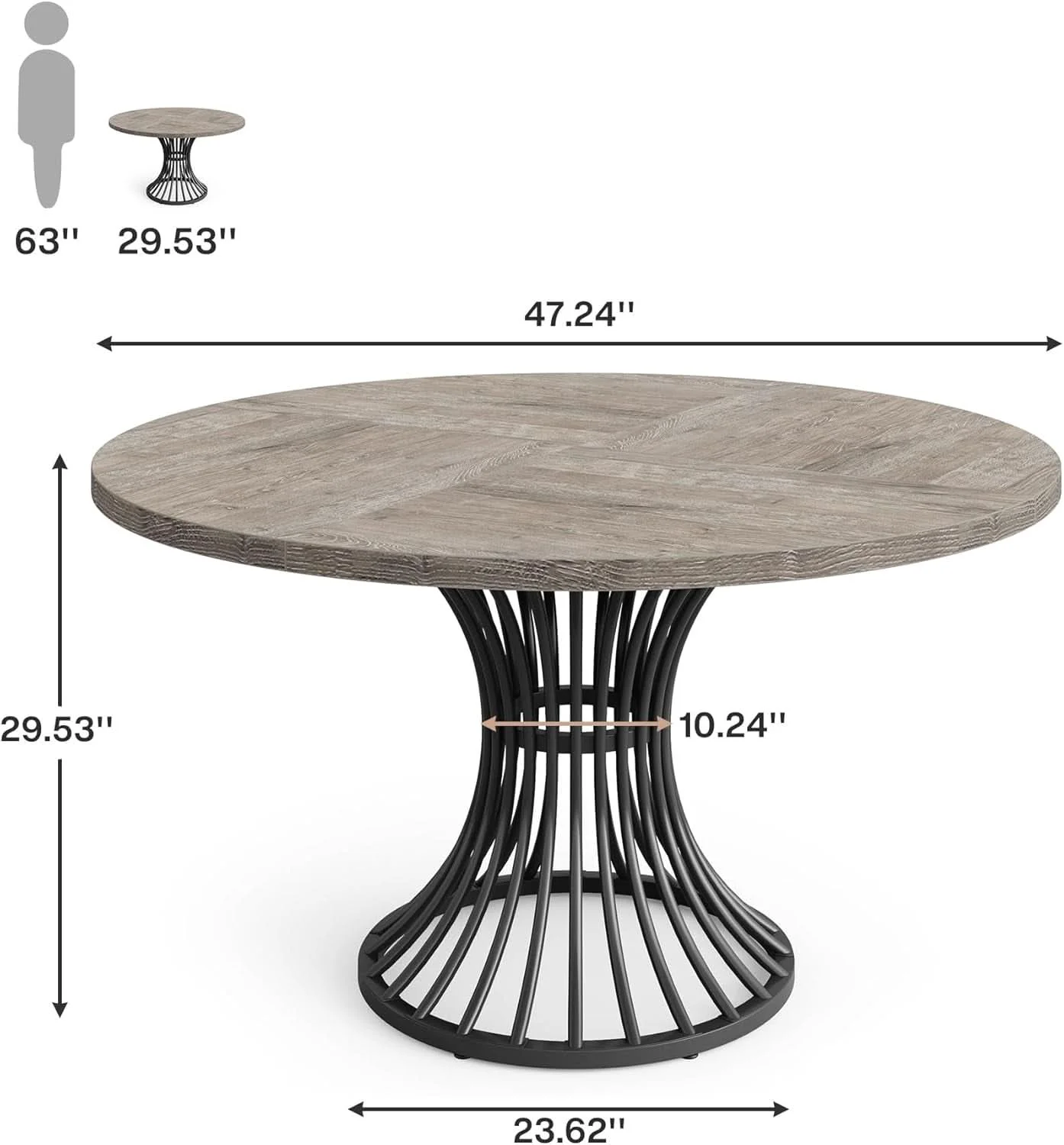 Lightweight Round Dining Table 47 Inch Grey For Kitchen And Living Room High-Grade