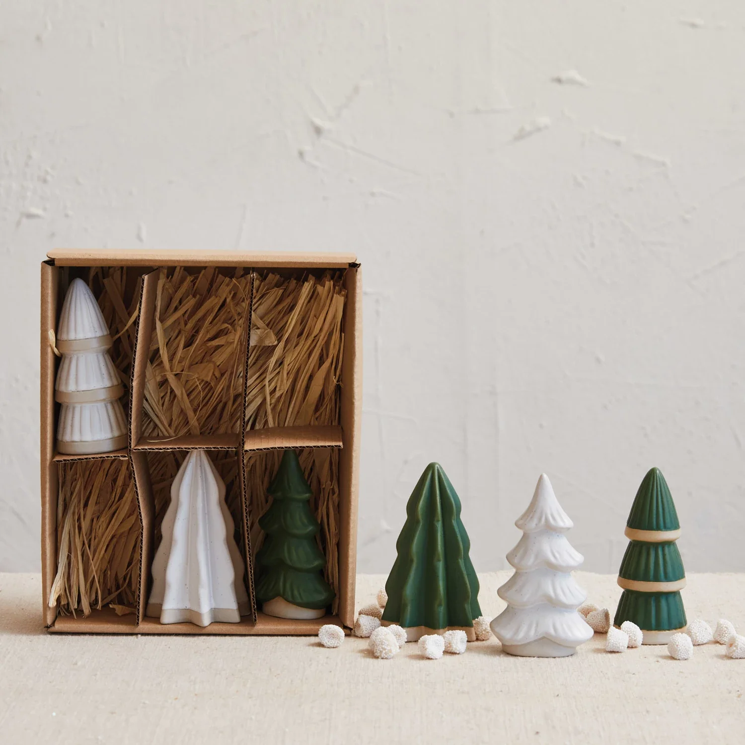 High-End Stoneware Trees Green White Functional