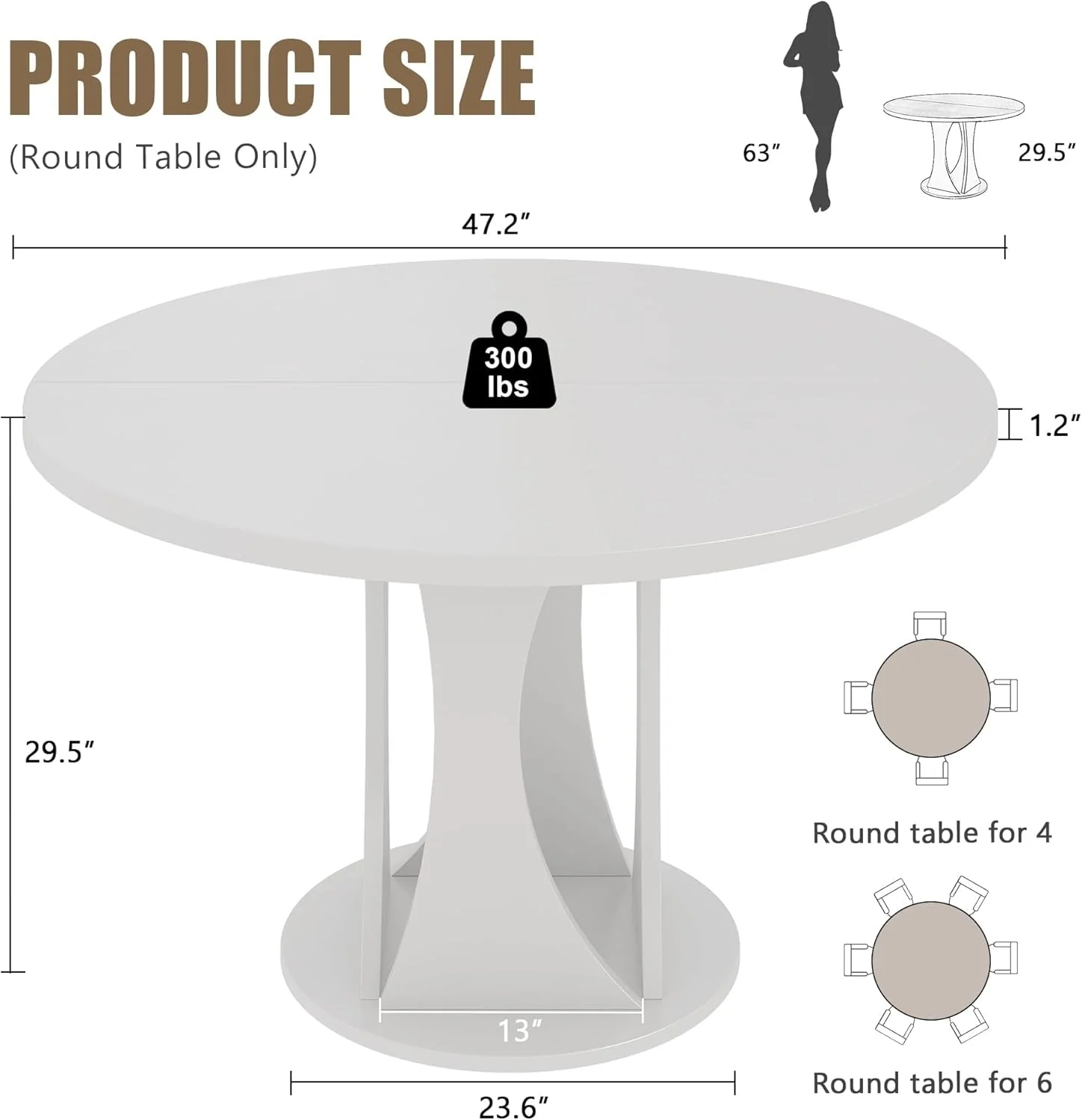 Refined Round Dining Table 47 Inch White Finish Living Room Area Durable