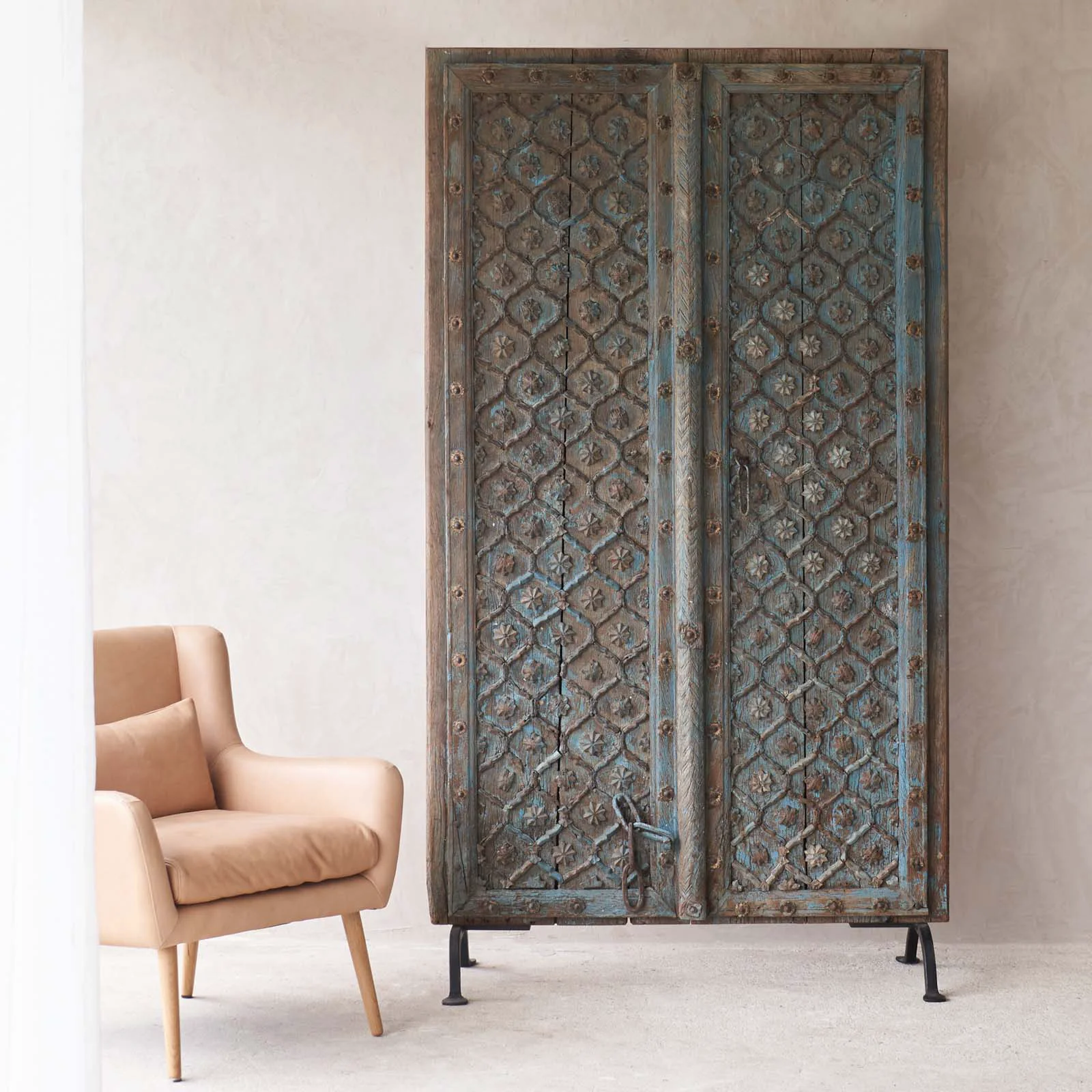 Selected Blue Door with Carved Flower Motifs Sustainable