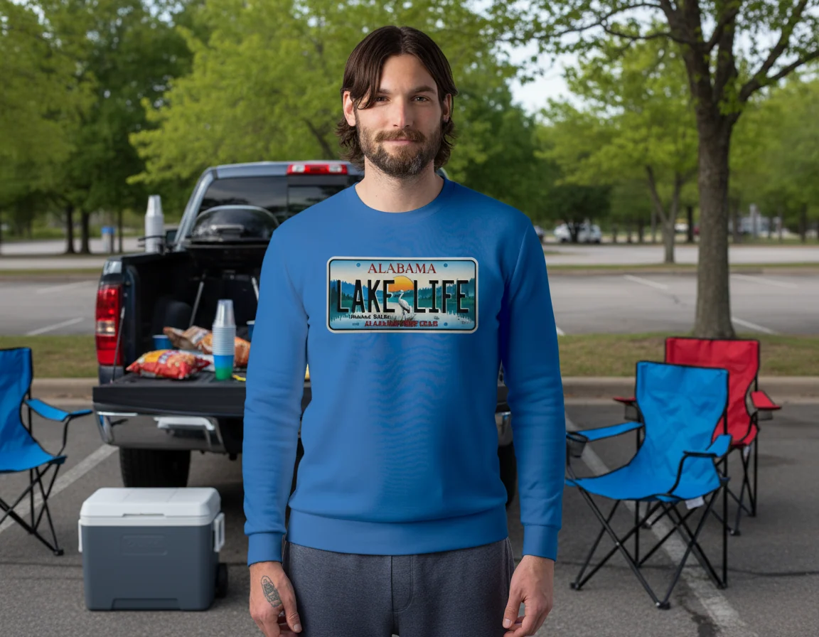 Efficient Alabama Lake Life Tag Fleece Crew Sweatshirt Sophisticated