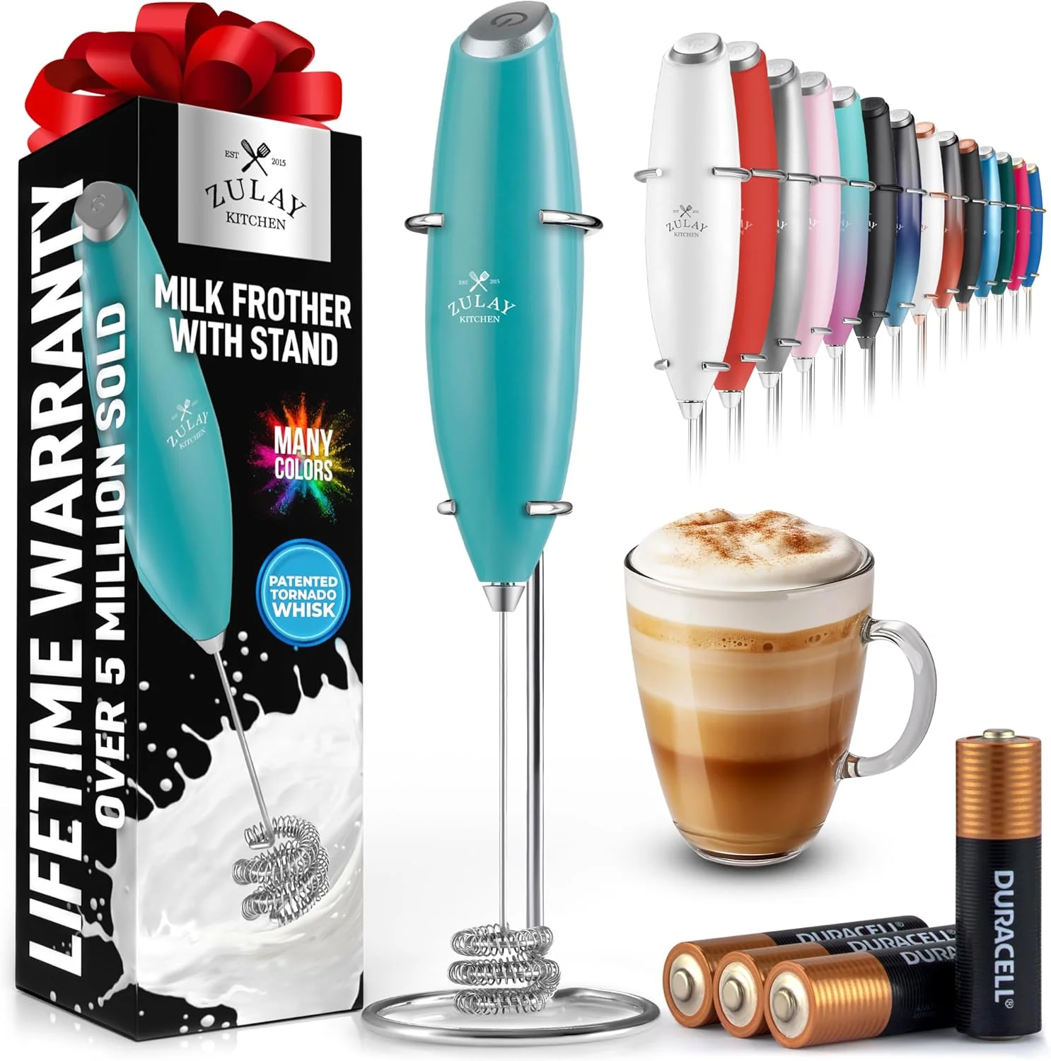 Breathable Zulay Kitchen Patented Tornado Triple Whisk Milk Frother with 4 Duracell Batteries – Handheld Foam Maker for Coffee Lattes Matcha Hot Chocolate Comfortable