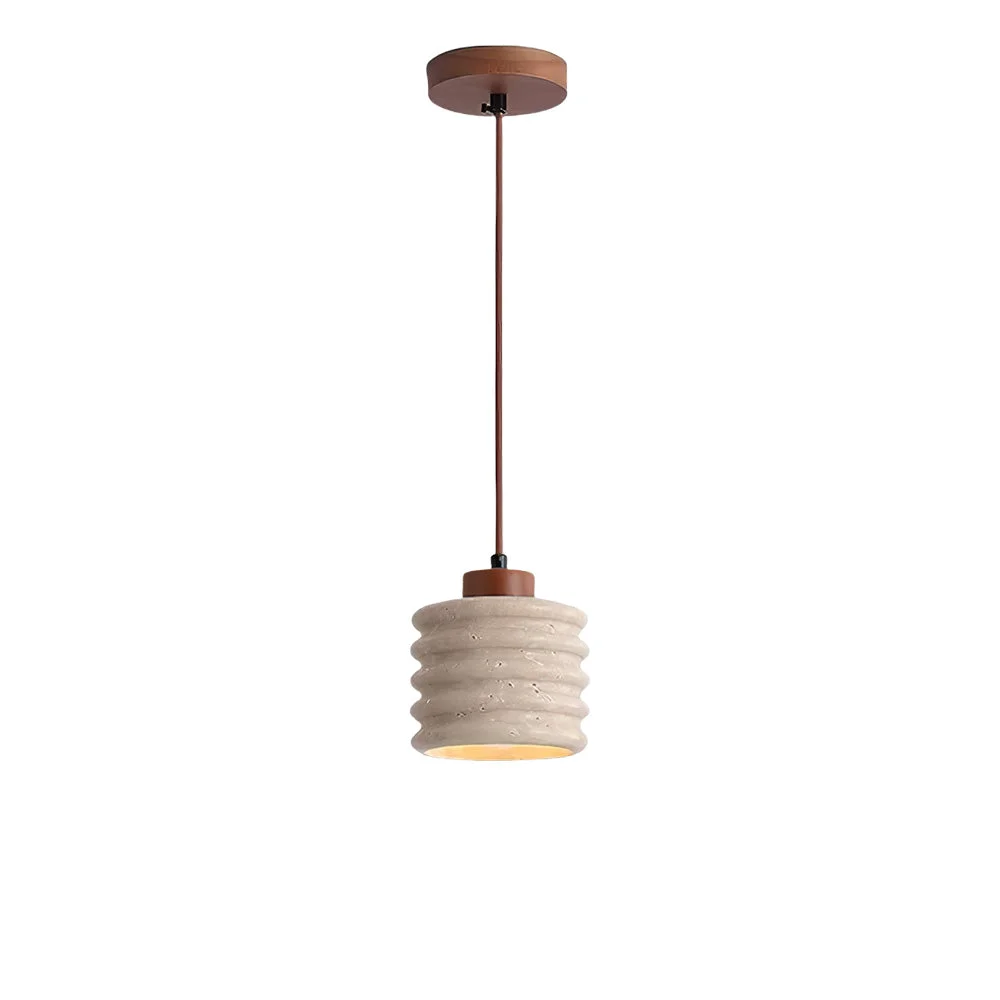 Certified Rustic Travertine Cylinder Pendant with Wood Accent World-Class