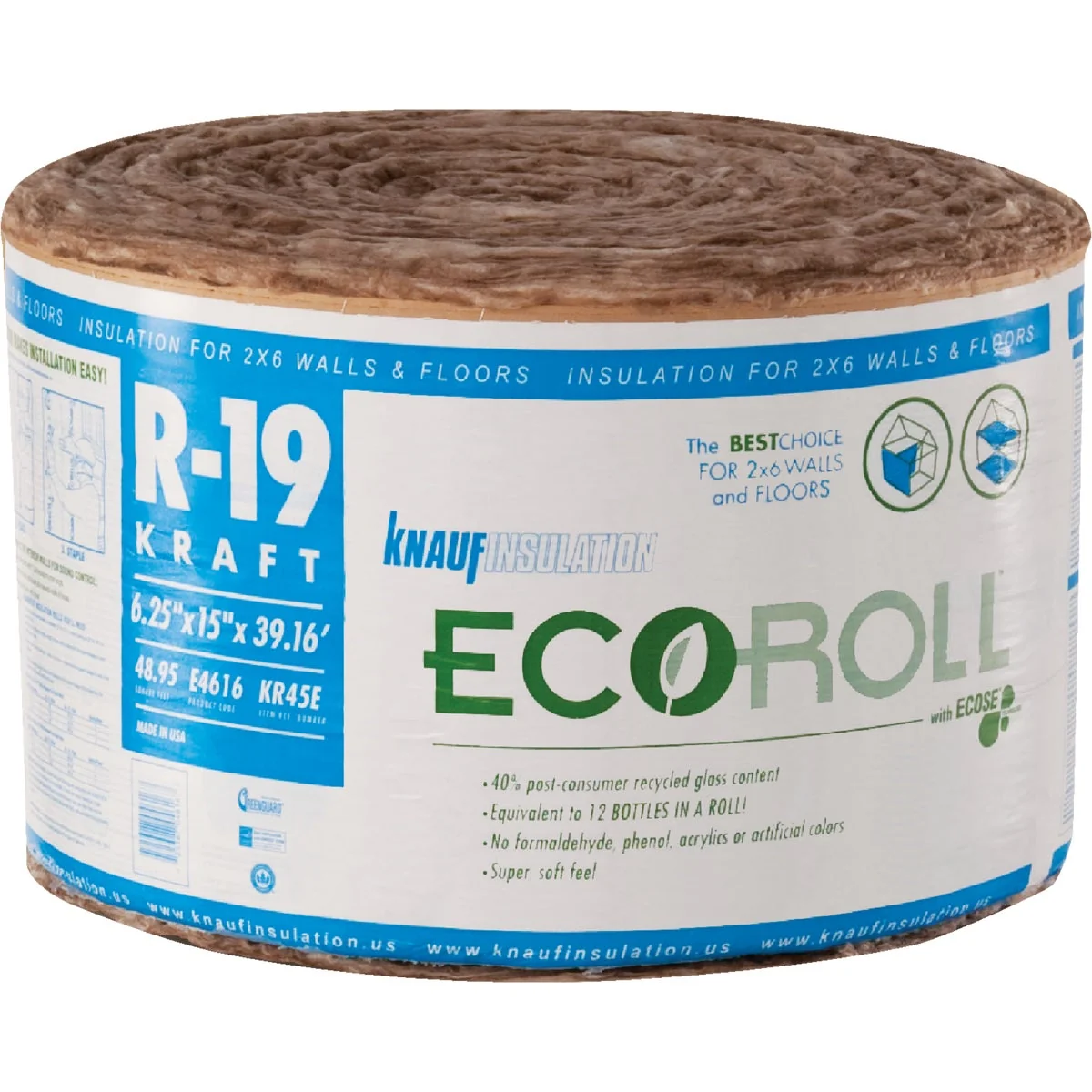 Optimized Knauf R-19 15 In. X 39 Ft. Standard Kraft Faced Roll Fiberglass Insulation Efficient