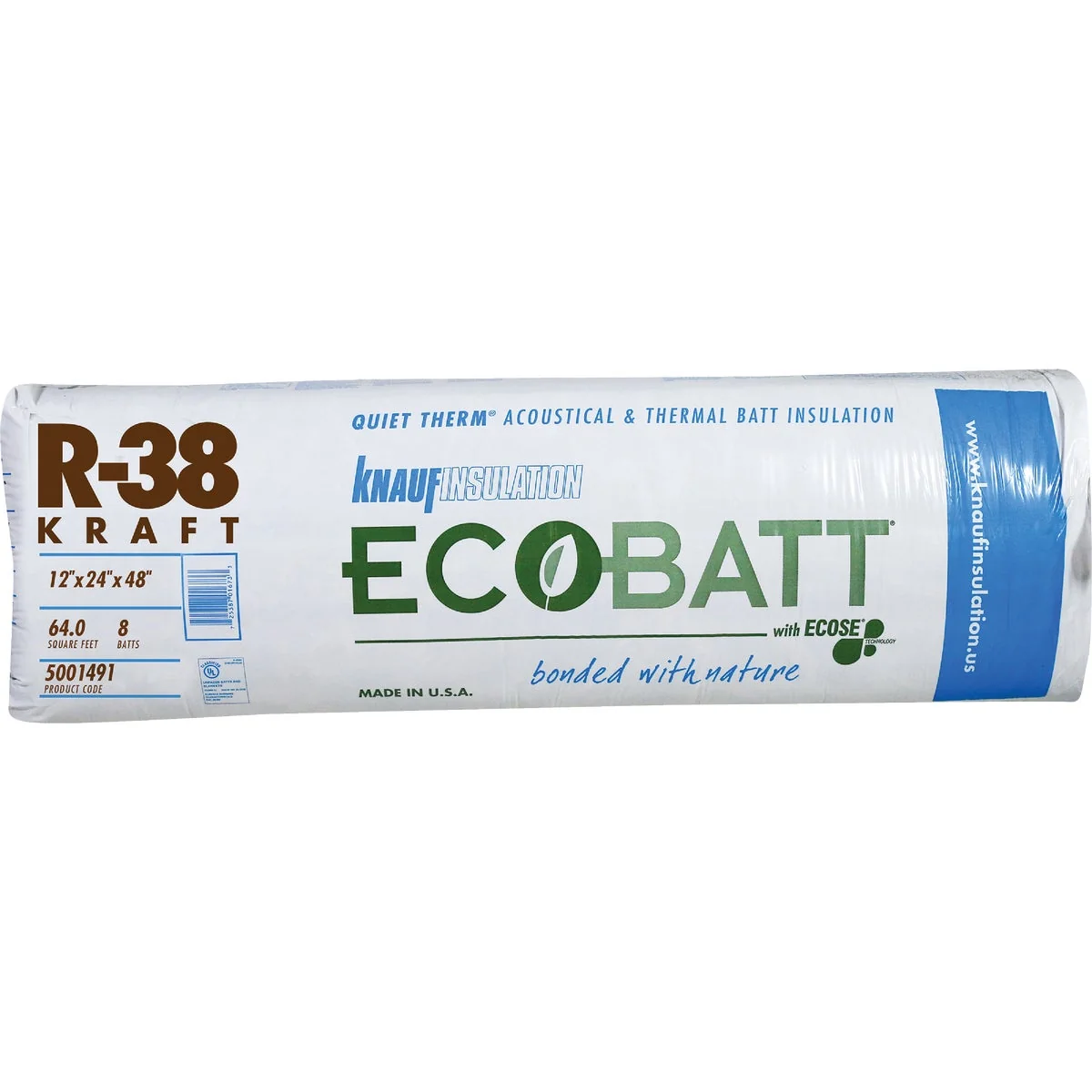 Expertly Made Knauf R-38 24 In. x 48 In. Kraft Faced Batt Fiberglass Insulation 8 Count Lightweight