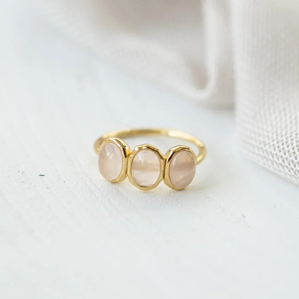 Pure Tri Essence Rose Quartz Ring Top-Quality