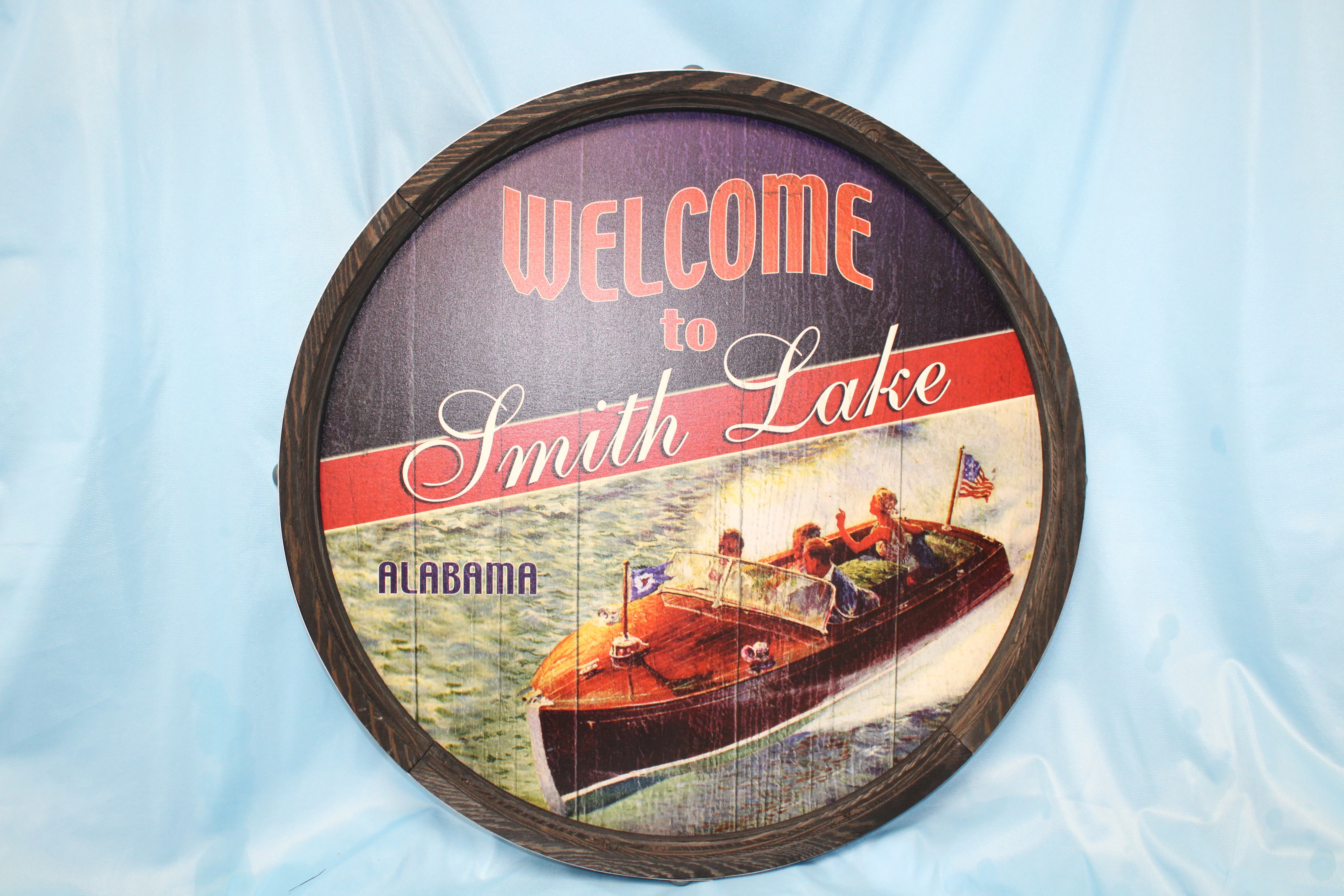Professional Red White and Blue Smith Lake Boaters - Barrel End Wall Art Contemporary