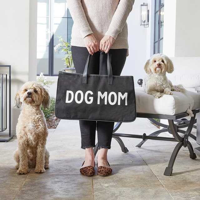 Original Dog Mom Black Canvas Tote 20 Solid